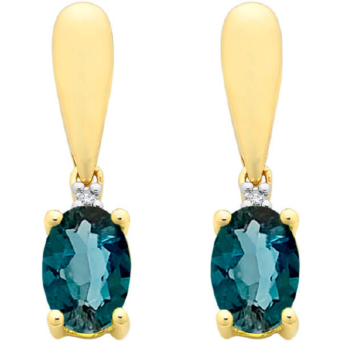 9ct London Blue Topaz & Diamond Earrings