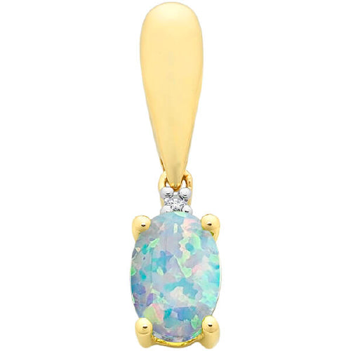 9ct Lab Opal & Diamond Pendant