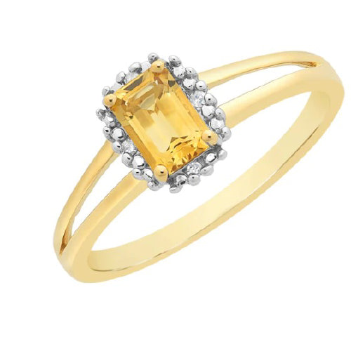 9ct Citrine & Diamond Ring