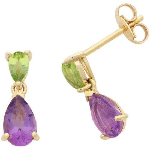 9ct peridot & amethyst earrings