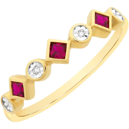 9ct Lab Ruby & Diamond Ring