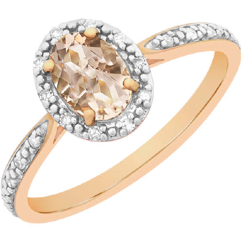 9ct Rose Gold Morganite & Diamond Ring