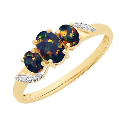 Lab Black Opal & Diamond Ring