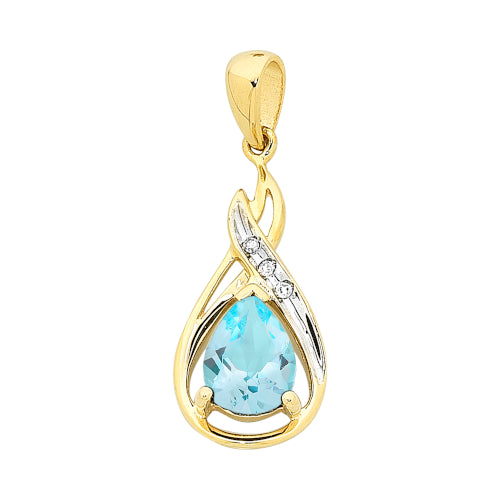 9ct Diamond & Blue Topaz Pendant