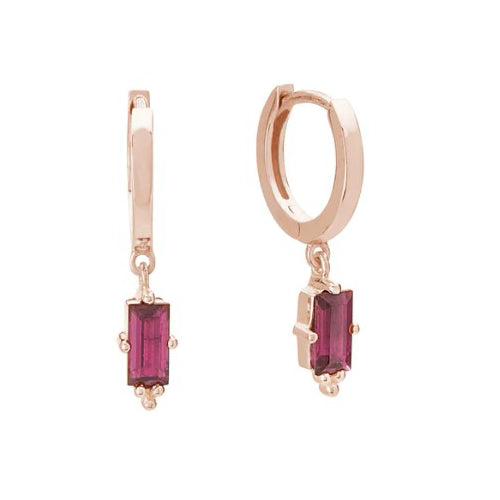Huggie with Pink Rhodalite baguette