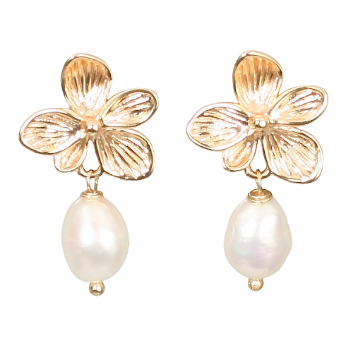 Gold Flower & Freshwater Pearl Earring