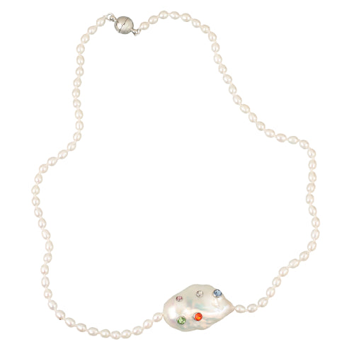 Seed & Baroque Crystal Studded Necklace
