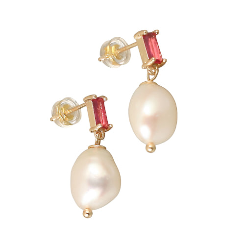 Rose Cz & Reshwater Pearl Drop Earrings