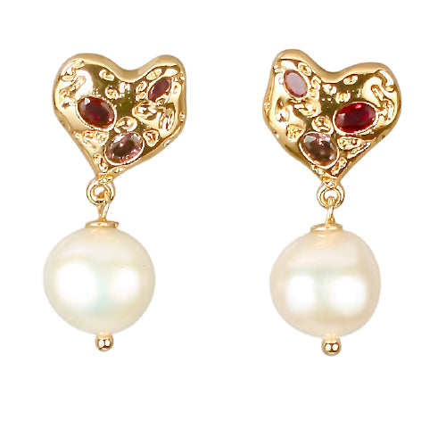 Crystal Studded Pearl Drop  Earrings