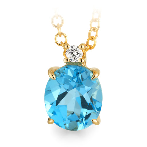 9ct Blue Topaz & Diamond pendant.