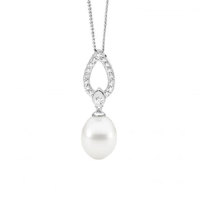 Sterling silver cz & pearl pendant
