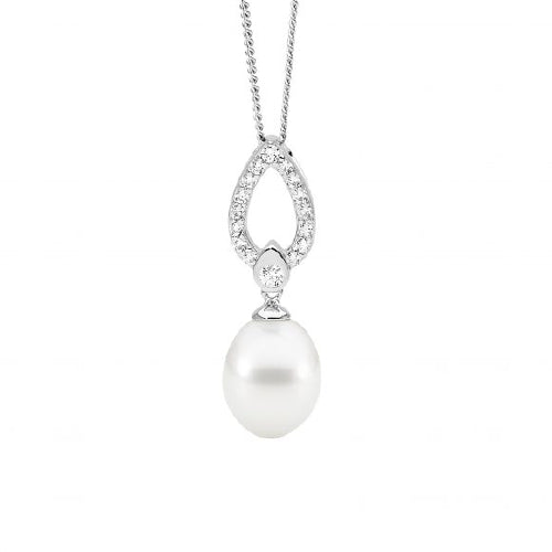 Sterling silver cz & pearl pendant