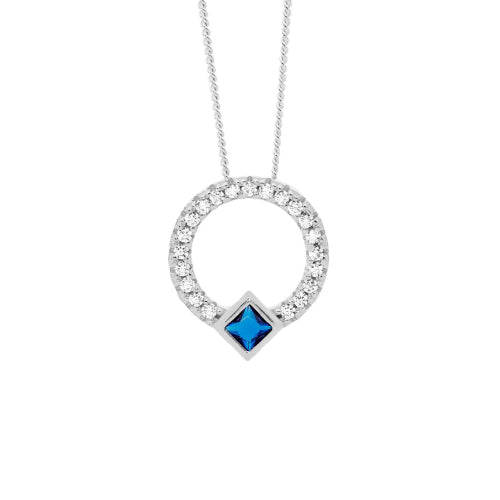 Silver & blue CZ necklace
