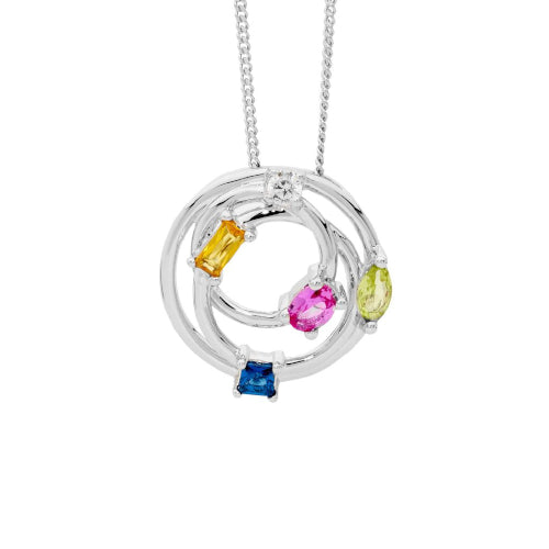 Sterling silver multi colour Cz Necklace
