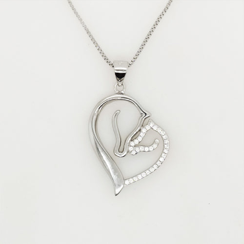 Sterling silver CZ mare & foal necklace.