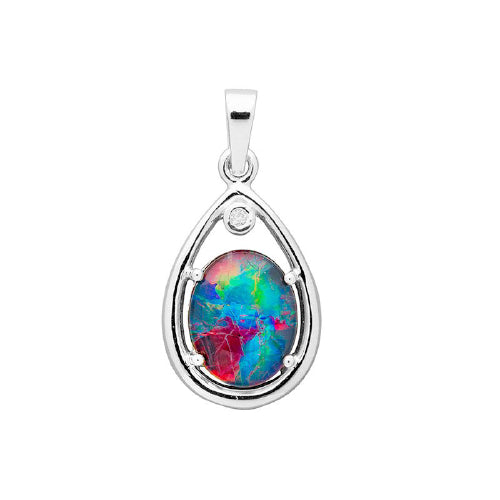 Sterling Silver Opal & CZ Pendant