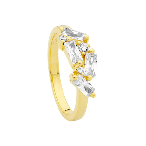Staggered gold cz ring