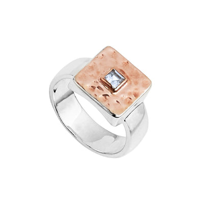 SILVER BLUE TOPAZ ROSE GOLD PLATE RING