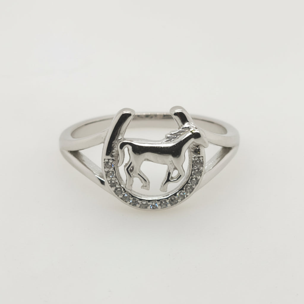 Sterling Silver Horseshoe CZ ring.