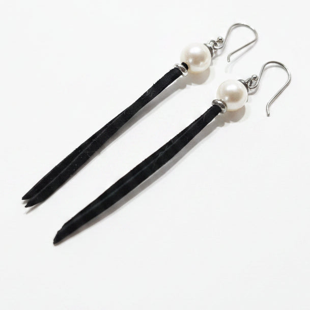 Suede & Pearl Earrings