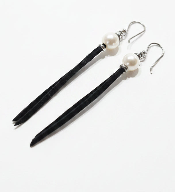 Suede & Pearl Earrings