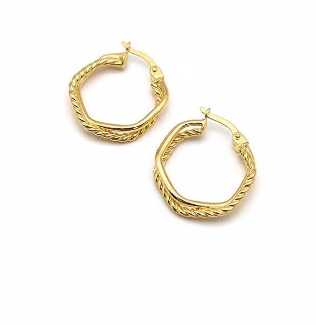 9ct Bonded Triple Hexagonal Hoops