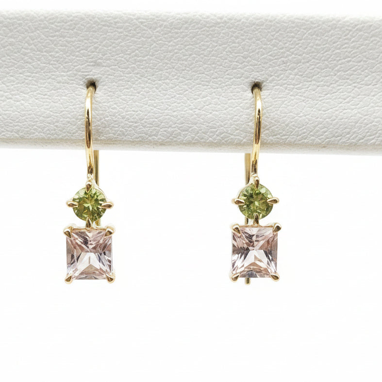9ct Morganite & Peridot earrings