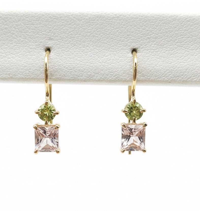 9ct Morganite & Peridot earrings
