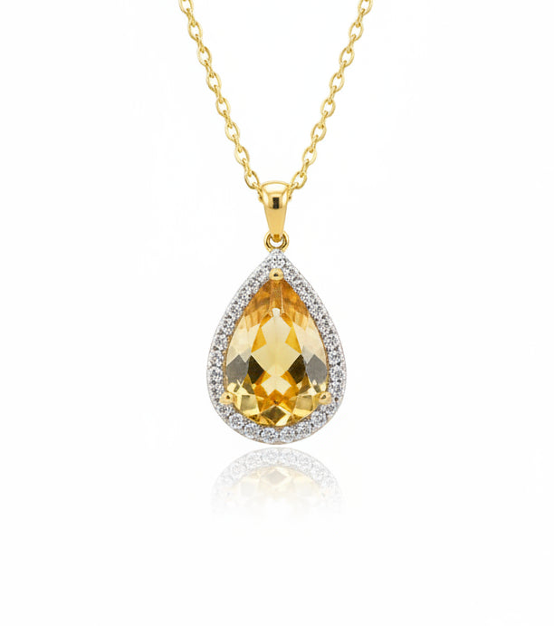 9ct gold Citrine & Diamond Pendant