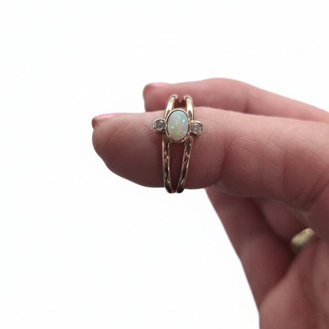 9ct Rose Crystal Opal & Diamond Ring