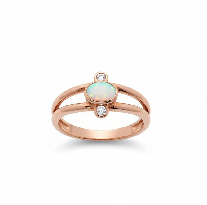 9ct Rose Crystal Opal & Diamond Ring