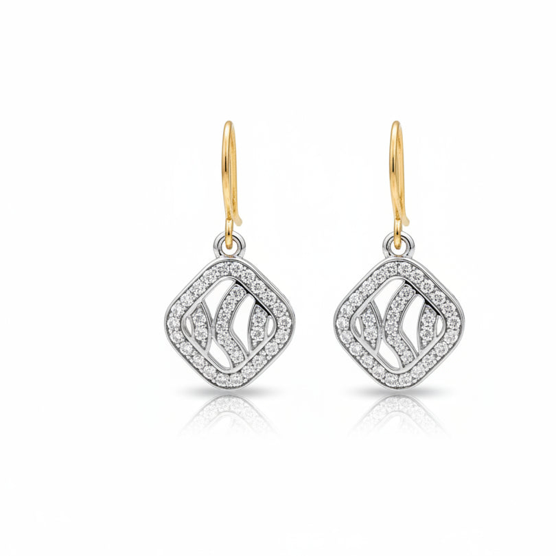 9ct two tone CZ earrings