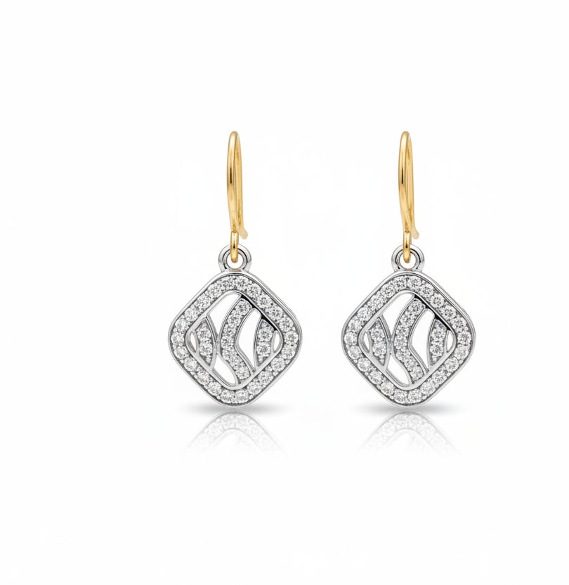 9ct two tone CZ earrings