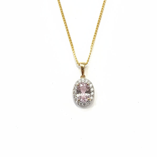 9ct Morganite & Diamond pendant