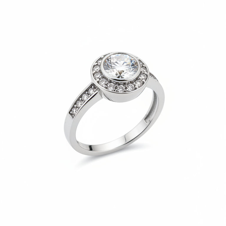 Sterling silver halo cz ring