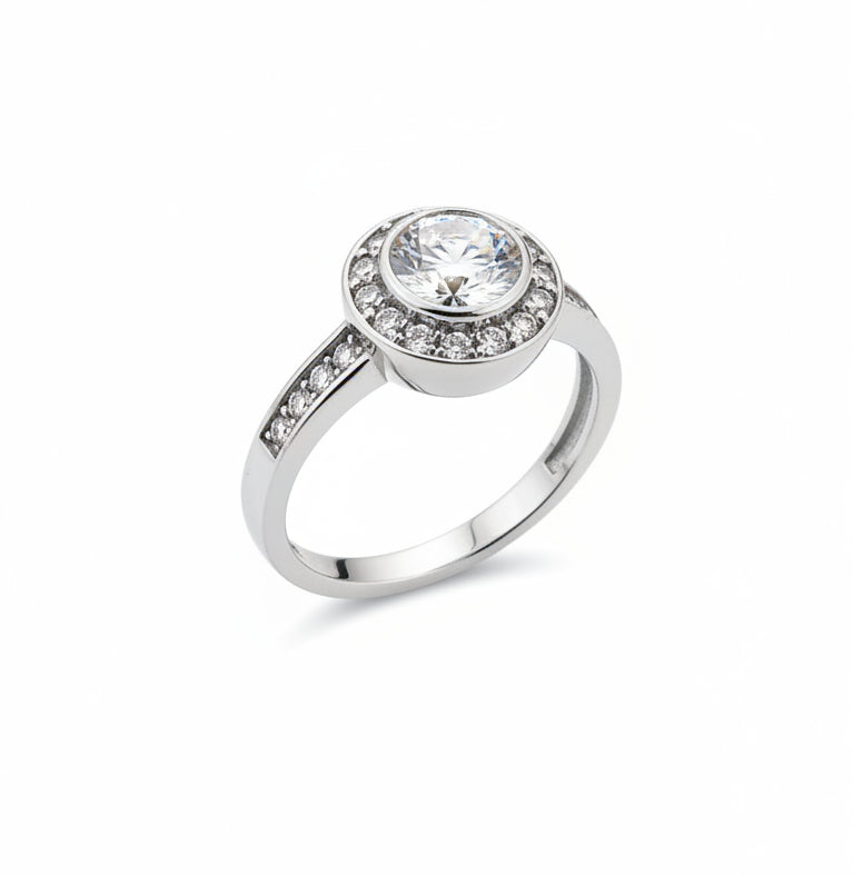 Sterling silver halo cz ring