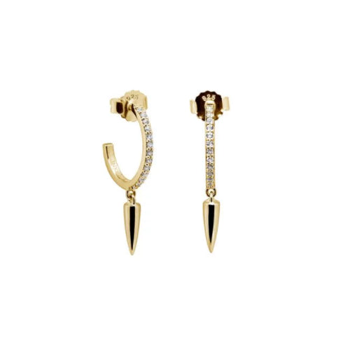 White topaz dagger gold plated earrings