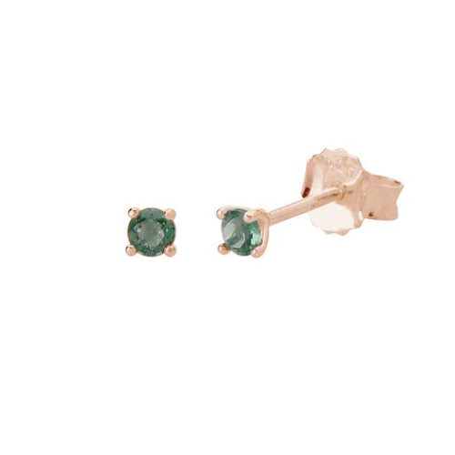 Green Quartz 3mm Rose Gold Studs