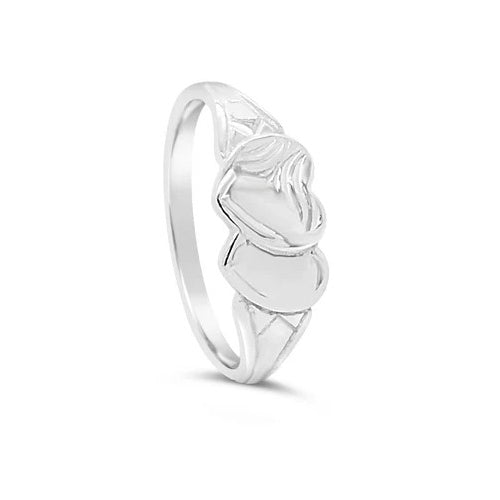 Sterling silver double heart signet ring