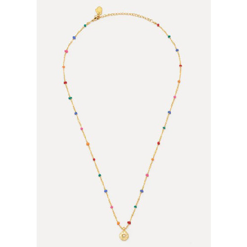 CZ Pendant Rainbow Beaded Necklace