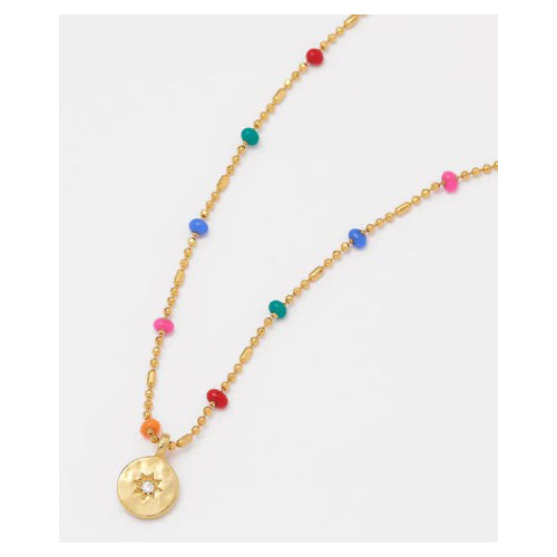 CZ Pendant Rainbow Beaded Necklace