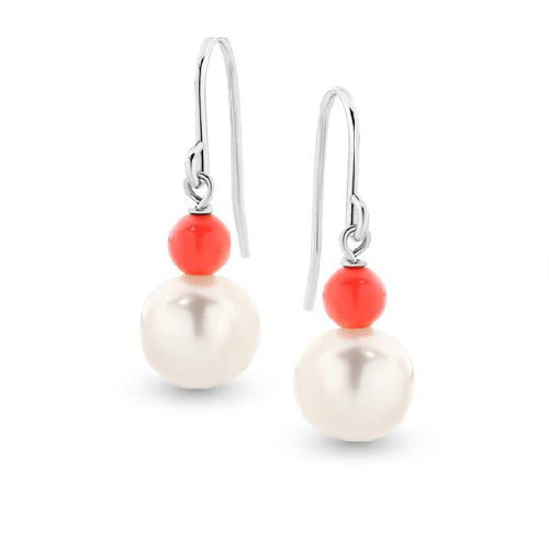 Natural Bamboo Coral and Pearl Earring