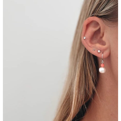 Natural Bamboo Coral and Pearl Earring