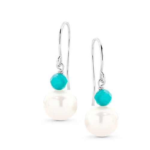Amazonite & Pearl Hook Earrings