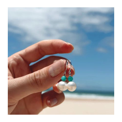 Amazonite & Pearl Hook Earrings