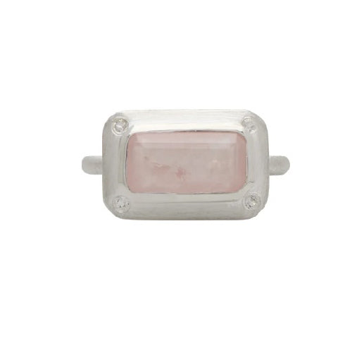 Rose Quartz Ring w/White Topaz SS Size 7