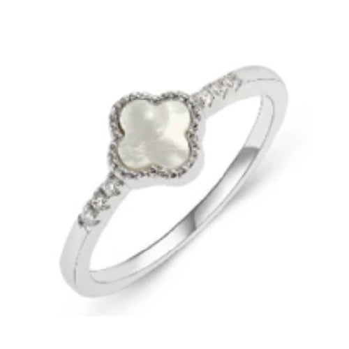 Gold plated white shell clover ring