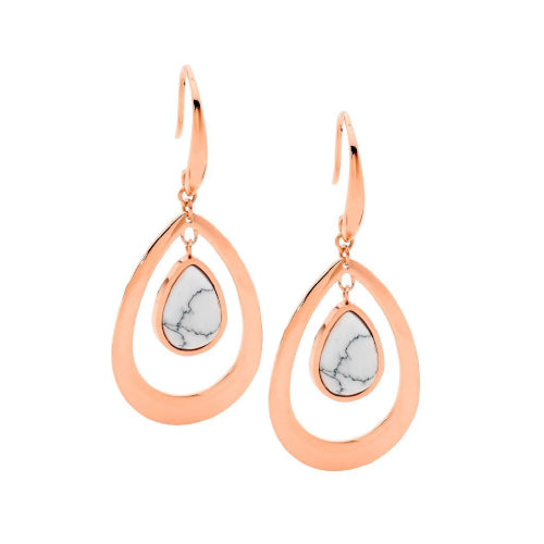Steel & white howlite tear drop earrings. Steel