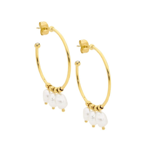 Stainless steel & pearl hoops