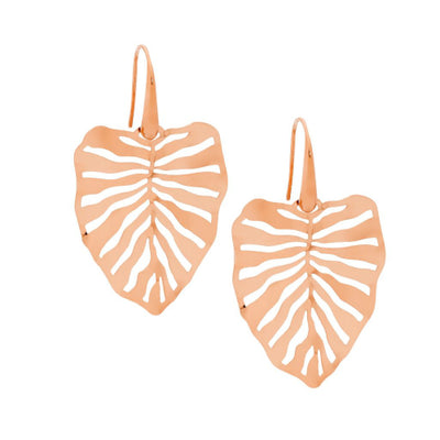 Steel & rose plated leaf earrings